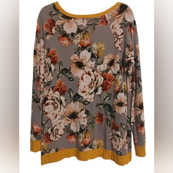 P.S.KATE WOMEN'S GRAY/YELLOW FLORAL LONG SLEEVE TOP SIZE LARGE - Picture 2 of 2